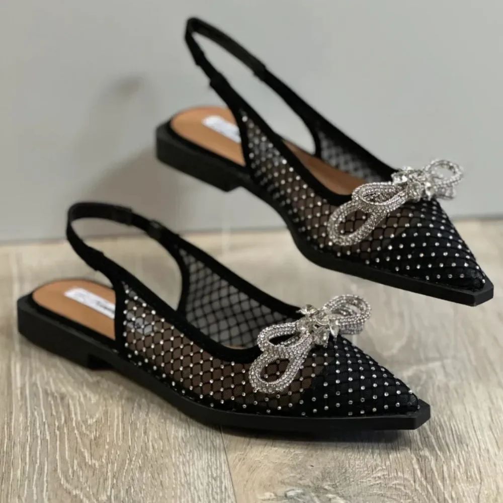 BRAND NEW FOREVER LINK MESH SLINGBACK FLATS with RHINESTONE BOW